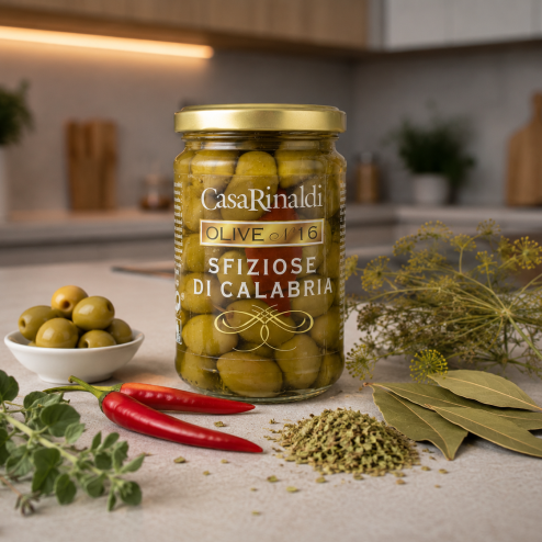 Măsline verzi Sfiziose di Calabria  în ulei de floarea soarelui 300g